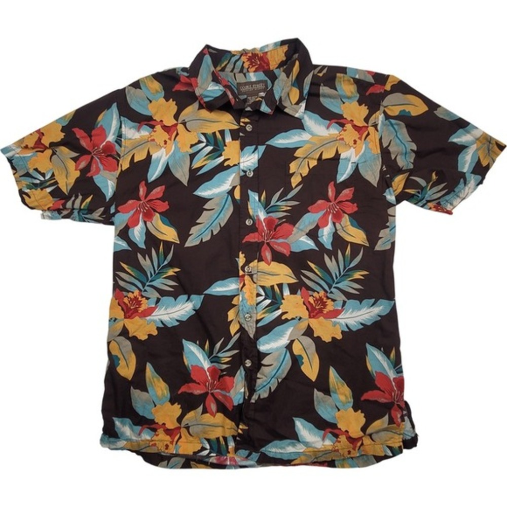 Cooke Street Mens Hawaiian Shirt Large Brown Aloha Beach Resort Cotton Floral